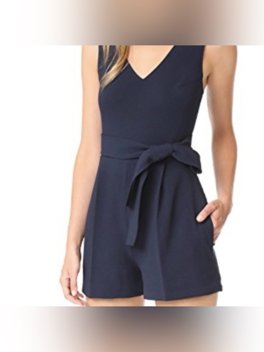 Club Monaco Madria Romper Navy V-Neck Tie-Waist NWT Size 0